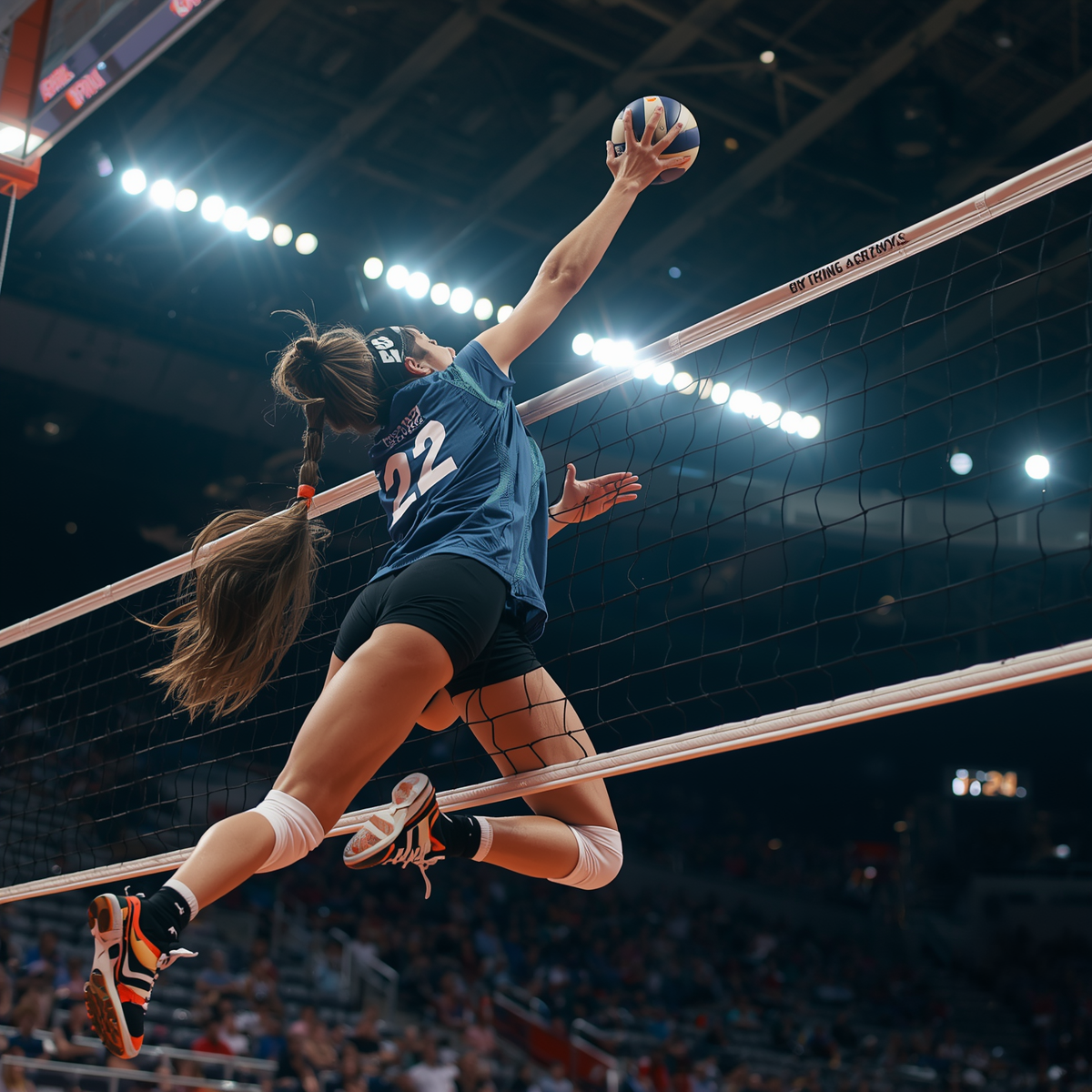 giocatore di pallavolo in azione durante una schiacciata o un salto movimento atletico dinamico energia e potenza